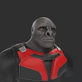 Muscular Gray Skinned Game Movie Character With Red Black Vest And Orange Eyes