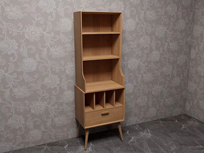 Wooden Sideboard With Open Shelves Drawer And Simple Design In Wallpaper Room 3d model