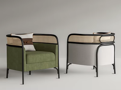 New Chinese Style Single Sofa Rattan Single Sofa 3d model