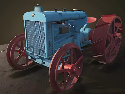 Vintage Blue Tractor With Red Wheels And Star Emblem Design 3d model