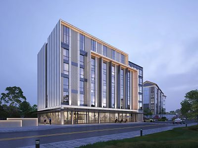 Modern Hotel Building Exterior Design With Large Glass Windows Multi Storey Structure And Greenery 3d model