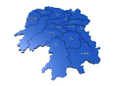 Blue China Map Wall Decor with City Names and 3D Design for Modern Interior 3d model