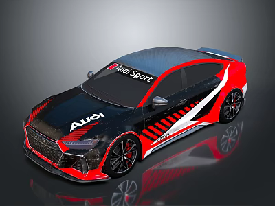 Audi Sport Sports Car With Black Red Stripe Design And Aerodynamic Body 3d model