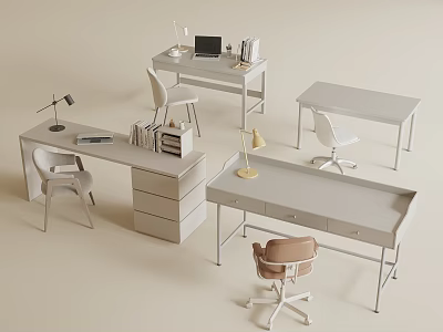Modern Home Office Desk Setup With Comfortable Chair Table Lamp And Books 3d model