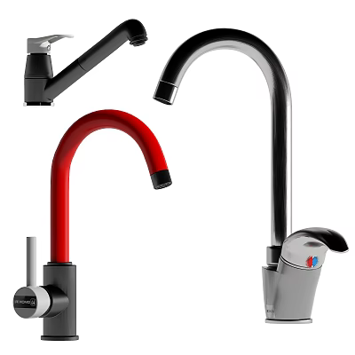 Modern Kitchen Faucets in Red Black and Silver Finishes with Sleek Design 3d model