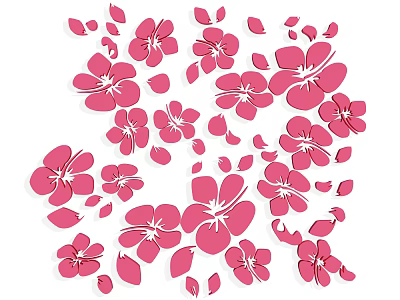 Multiple Pink Flower Silhouette Design on White Background with Floral Patterns 3d model