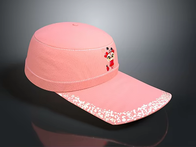 Pink Daily Life Cap With Cute Cartoon Character And Decorative Brim 3d model