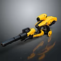 Futuristic Yellow Mechanical Weapon Design With Barrel Scope And Mechanical Components