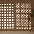 Modern Interior Partition with Lattice Design Illuminated Lighting and Potted Plant in Neutral Tone