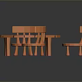 Orange Wooden Round Dining Table And Three Chairs Furniture Set