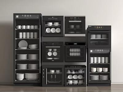 Modern Black Kitchen Appliances for Storing Dishes Plates Cups and Bowls in Multiple Units 3d model