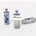 Decorative Ceramic Vessels With Blue Floral Patterns Three Standing And Lying 3d model