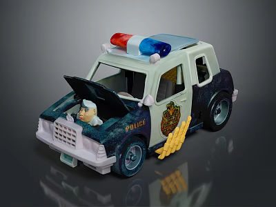Toy Police Car With Red Blue Lights Open Hood And Figure Inside Design 3d model