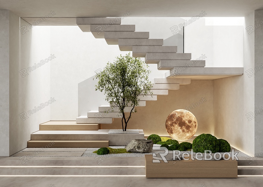 Landscape Stairs Green Plant Decoration Stairs Indoor Plants Landscaping Handrail Stairs model