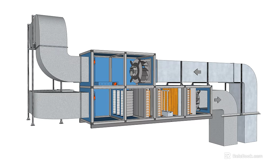 Industrial Air Conditioner Fan System With Ducts Filters And Components Structure 3d model 
