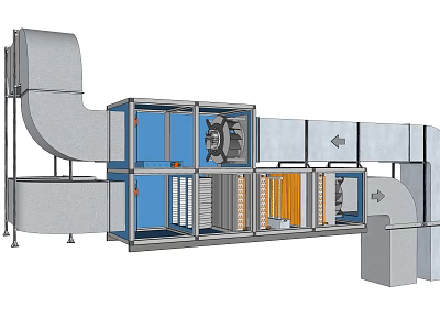 Industrial Air Conditioner Fan System With Ducts Filters And Components Structure 3d model