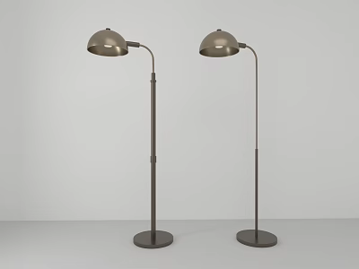 Two Metallic Floor Lamps With Sleek Design Round Shades And Tall Stands 3d model