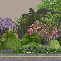 Beautiful Garden Flowers With Purple Pink Blooms Green Shrubs Stones And Small Plants On Grass