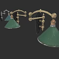 Vintage Style Table Lamps With Brass Metal Brackets And Green Shades Classic Design