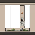 Modern White Shoe Cabinet With Display Shelf Decorative Dolls Green Plants And Moon Shaped Light