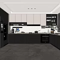 Modern Kitchen Interior With Dark Cabinets Built-in Appliances And Wine Shelves