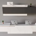 Modern Bar Counter Design With White Marble Top And Two Computers Small Plants 3d model