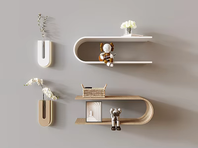 Modern Floating Wall Cabinets Interior With Vase Flowers Figurine Books Photo Frame 3d model