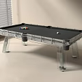 Contemporary Entertainment Pool Table with Transparent Legs Black Felt and Billiard Balls White Cue Ball