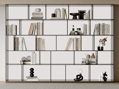Modern White Open Shelf Bookcase With Books And Decorative Items 3d model