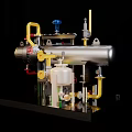 Advanced Industrial Equipment With Yellow Red Pipes Silver Tanks And Control Valves