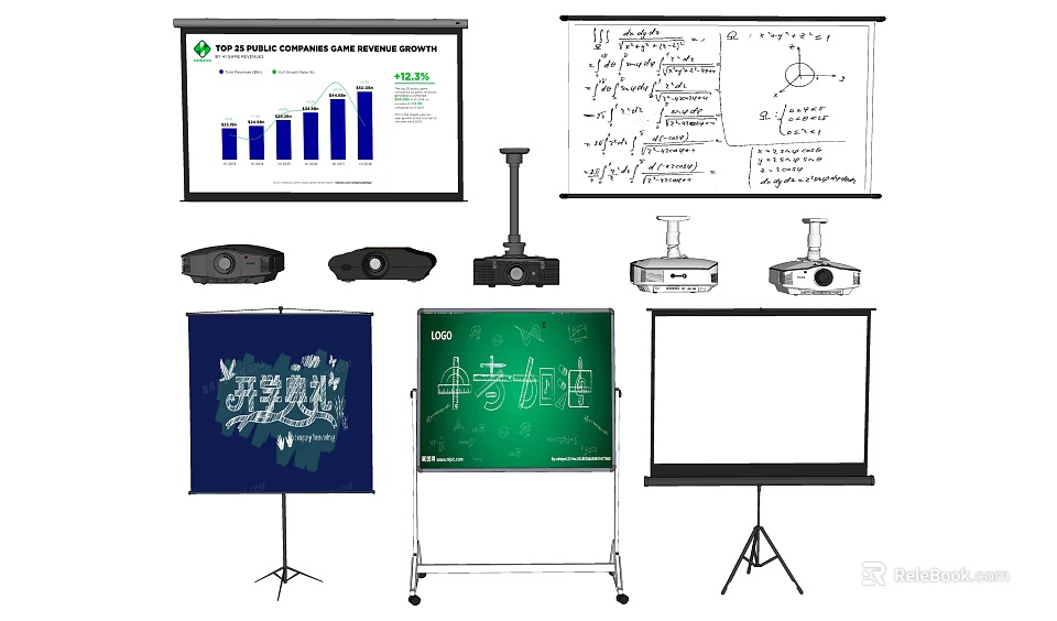 Effective Projection Monitoring with Projectors Screens Whiteboards Data Charts and Notes 3d model 