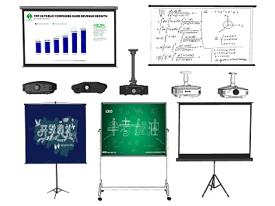 Effective Projection Monitoring with Projectors Screens Whiteboards Data Charts and Notes 3d model