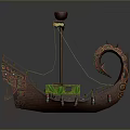 Ancient Wooden Ship Model With Decorative Carvings Detailed Hull Canvas Sail And Ropes