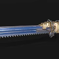 Blue And Golden Chainsaw Sword Weapon With Mechanical Structure And Chain