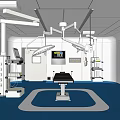 Modern Operating Room Interior With Blue Floor Surgical Table Lights And Medical Equipment
