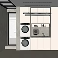 Modern Home Balcony Interior Design With Washing Machines Cabinets And Windows