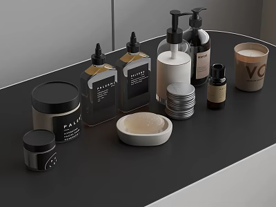 Modern Dishwashing And Daily Use Products With Glass Bottles Soap Dish And Jars 3d model
