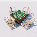 Modern Entertainment Table with Mahjong Game Green Surface and Four Chairs