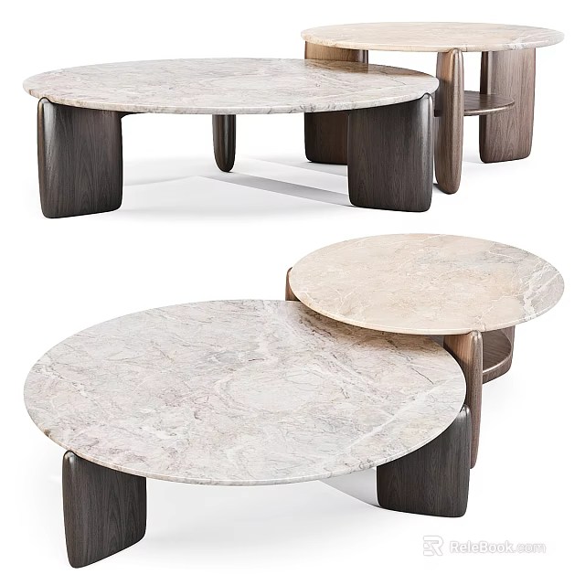 Elegant Modern Round Coffee Table Design With Marble Top And Wooden Legs 3d model 