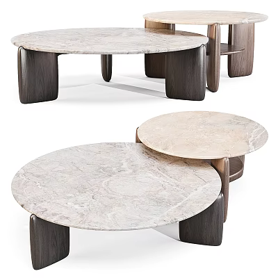 Elegant Modern Round Coffee Table Design With Marble Top And Wooden Legs 3d model