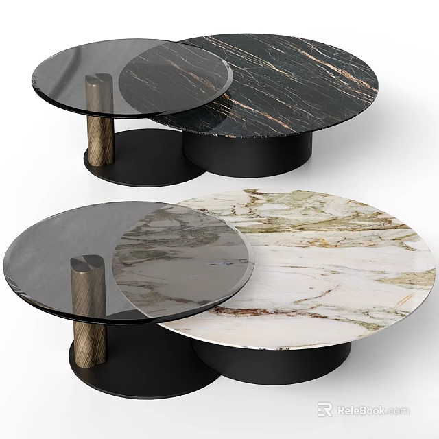 Modern Round Dining Tables With Marble Tops Black Bases And Metal Pillars Various Colors 3d model 