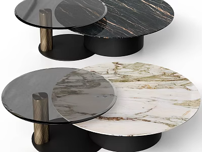 Modern Round Dining Tables With Marble Tops Black Bases And Metal Pillars Various Colors 3d model