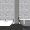 Modern Minimalist Bathroom Interior With White And Gray Bathtubs And Gray Walls