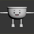 Cartoon White Bowl with Arms Legs and Smiling Face as Household Living Item