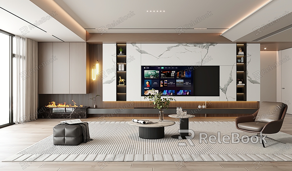 Modern TV background wall living room TV wall background wall decoration model