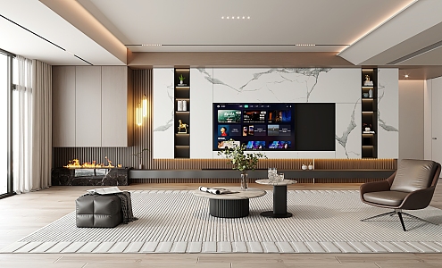 Modern TV background wall living room TV wall background wall decoration 3d model