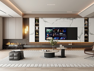 Modern TV background wall living room TV wall background wall decoration 3d model