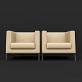 Two Modern Beige Single Sofas With Metal Legs And Armrest Design 3d model