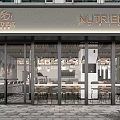 Modern Nutrient Restaurant With Glass Facade Interior Tables Chairs And Lighting