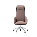 Brown Leather Office Chair With Ergonomic Design Armrests And Metal Base Wheels